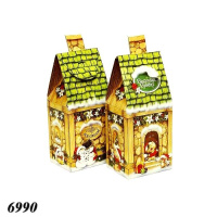 Новорічна коробка Будинок з комином зелений 350 гр (6990)