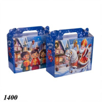 Новорічна коробка Саквояж з ручками Миколай 1500 гр (1400)