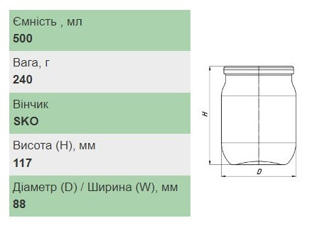 Банка скляна 0.5 л Твіст 82 мм Банка скляна 0.5 л Твіст 82 мм