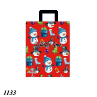 Пакет новорічний Сніговик на червоному 25х30 см (1133)