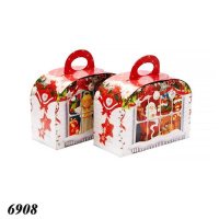 Новорічна коробка заокруглена червона 900 гр (6908)