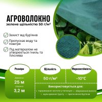 Агроволокно Agreen в рулоні 50  г/м² 3.2х25 м Зелене (A 2388)
