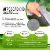 Агроволокно в рулоні 50 мк 3.2х100 м Чорно-біле (A 7373)