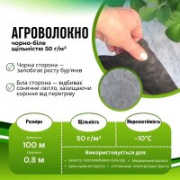 Агроволокно в рулоні 50 г/м² 0.8х100 м Чорно-біле (A 9670)