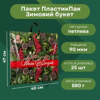 Пакет новорічний Зимовий букет 38х34 см (2141)