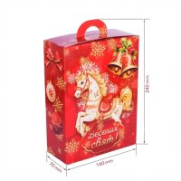 Новорічна коробка Прямокутна Коник 800 гр (1387)
