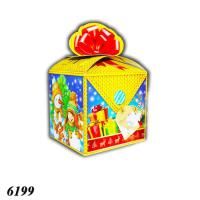 Новорічна коробка Куб синьо-жовтий 800 гр (6199)